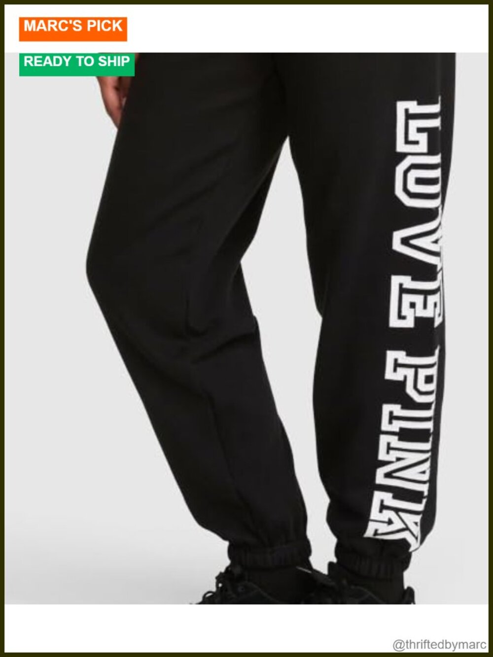 Pink Logo Campus Sweatpants High Rise Fleece Drawstring - Picture 2 of 4
